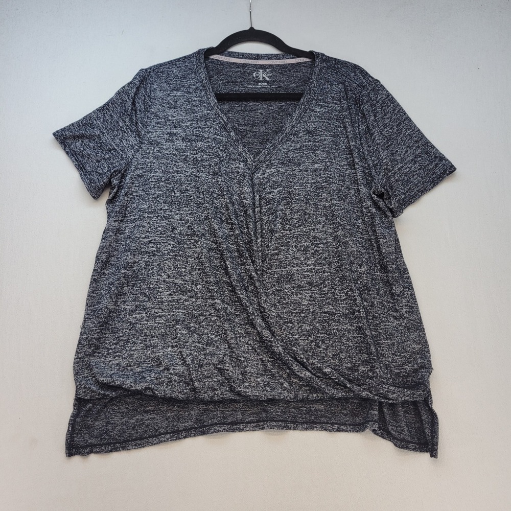 Calvin Klein Top Womens XL Gray Marl Faux Wrap V-Neck Short Sleeve Shirt